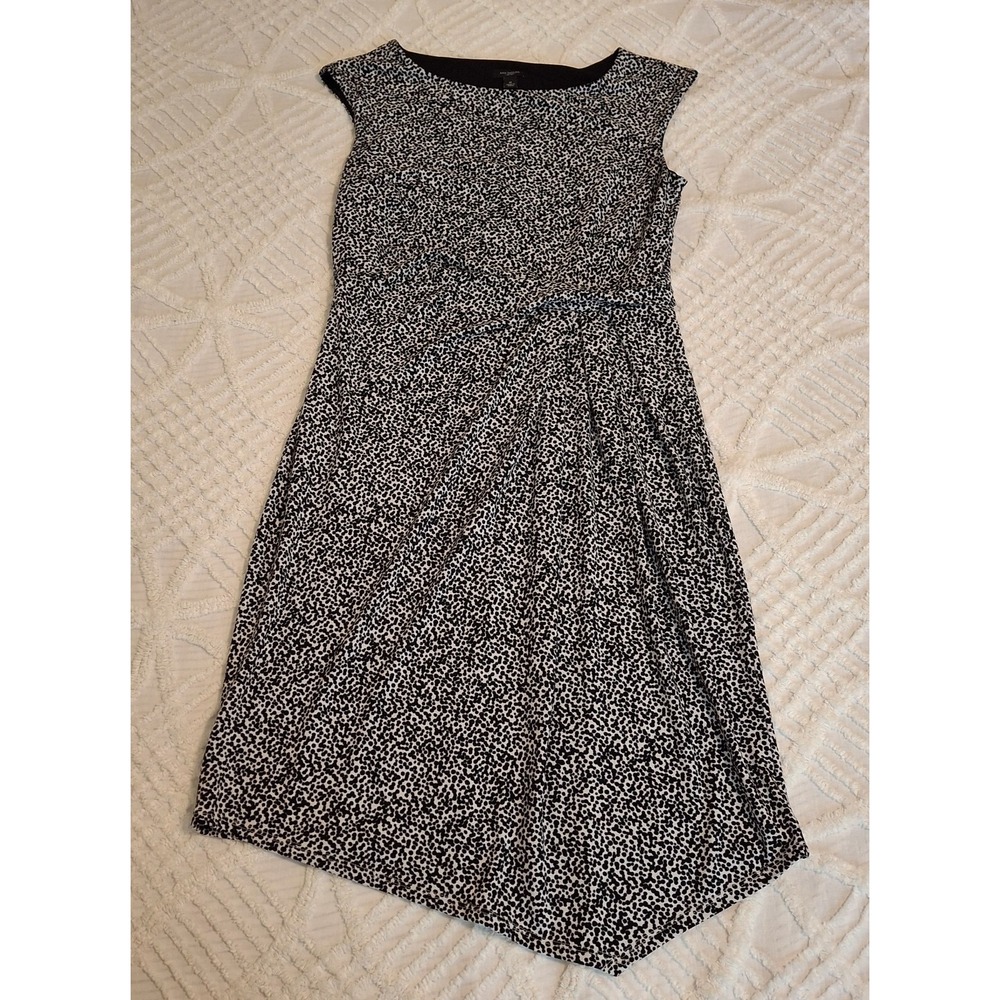 Ann Taylor Womens Medium Sheath Dress Black White Dots Side Gather Asymmetrical